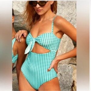 NWT WET Swimwear Willow Jade Green Gingham Checkered One Piece Women’s Small
